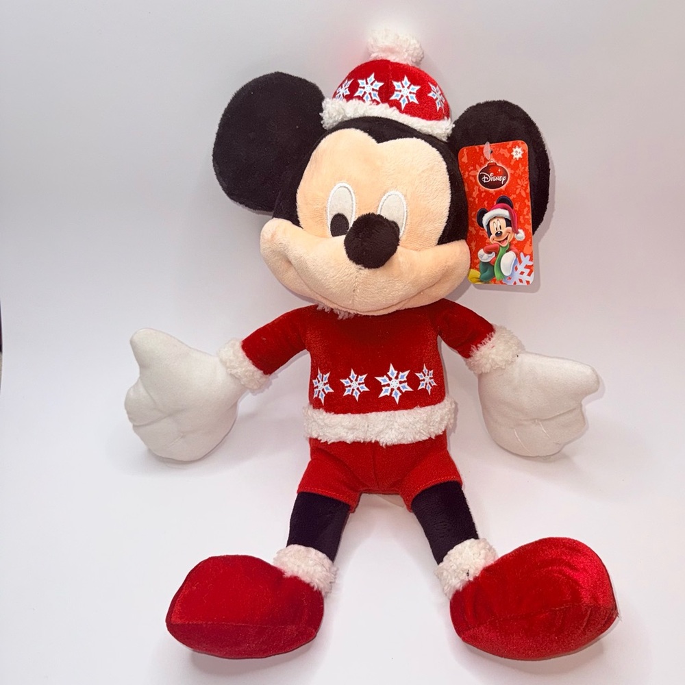 Disney Christmas Mickey Mouse 18" Plush with Red Hat and Sweater Bells NWT